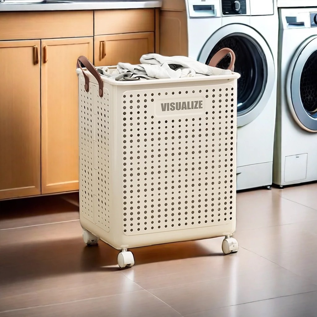 Cesto de ropa sucia plegable con ruedas, gran capacidad