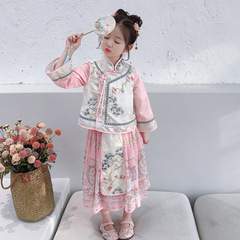 幼儿园春秋新款国风盘扣格格服汉服套装女宝宝新中式唐装古代表演
