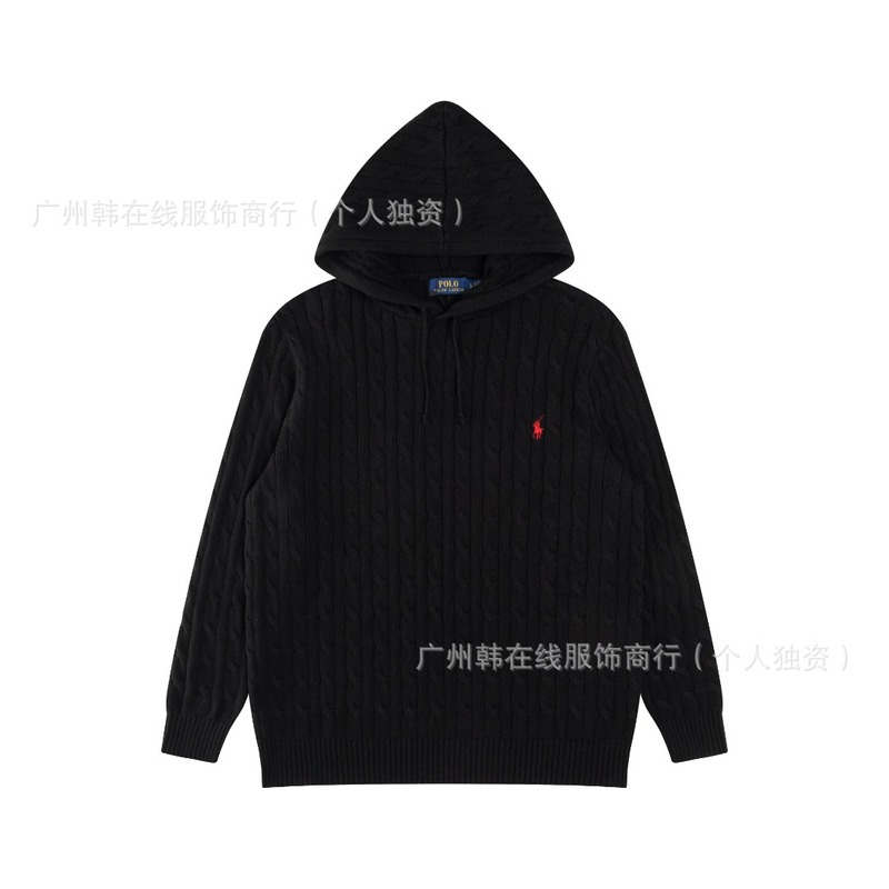 25跨境RL小马刺绣六色经典连帽麻花套头毛衣男女同款|undefined