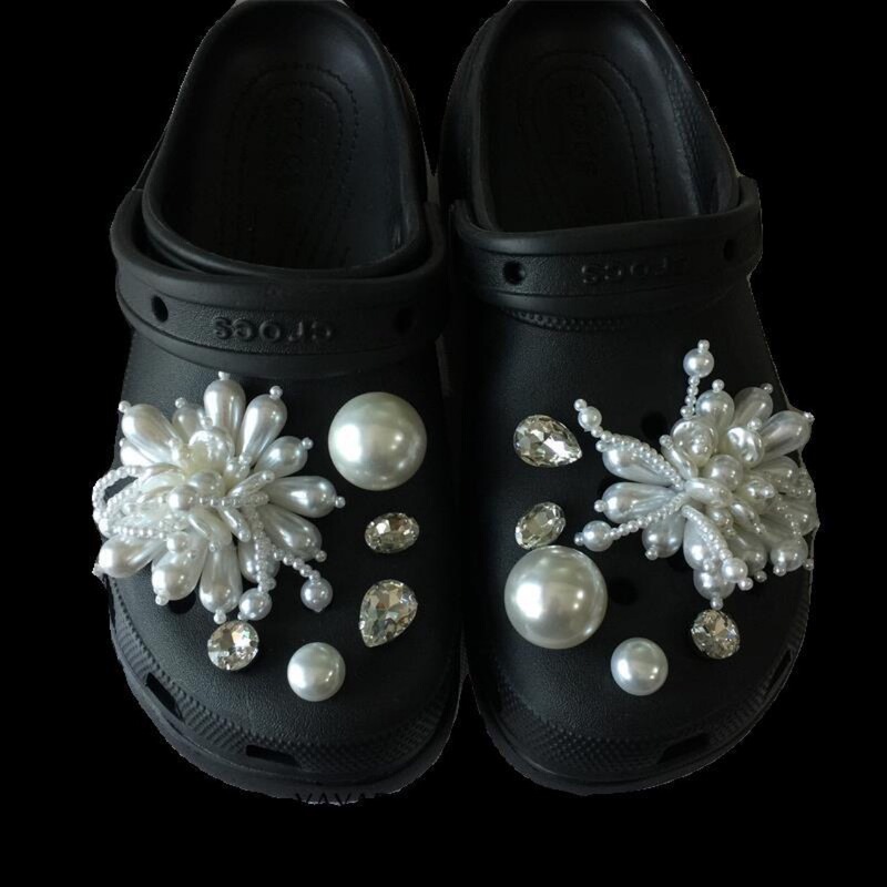 Pearl Flower Rhinestone Clog Shoe Accessory Shoe Flower Decorative Buckle High-End Compatible with Crocs Clogs Detachable Shoe Flower