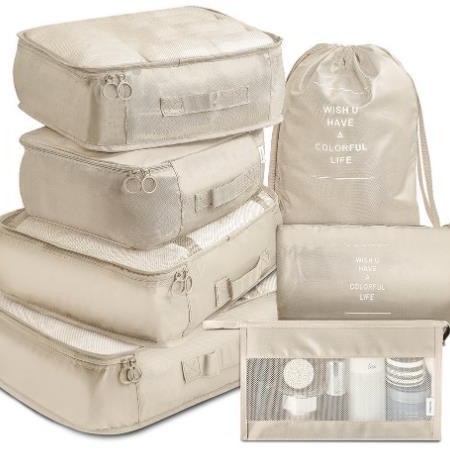 Set de bolsas de viaje de sarga, organizadores de ropa 6–8 piezas para maleta.
