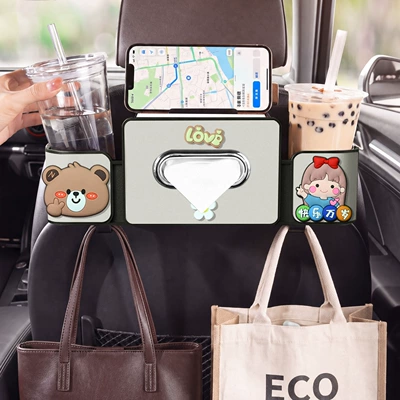Car tissue box/set: Holder Hanging Rear Storage Box - long-live-happiness-seat-4-in-1-storage-box-4th-generation-white