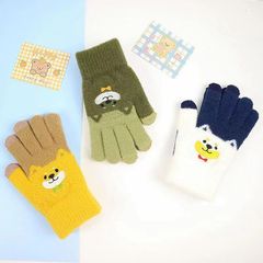 新款手套冬防寒保暖男女學生寫字加絨加厚觸屏五指騎車卡通熊韓版