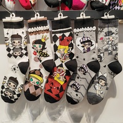 動漫卡通襪子女 精梳棉可愛插畫中筒女襪 秋冬新款卡通棉襪高筒襪
