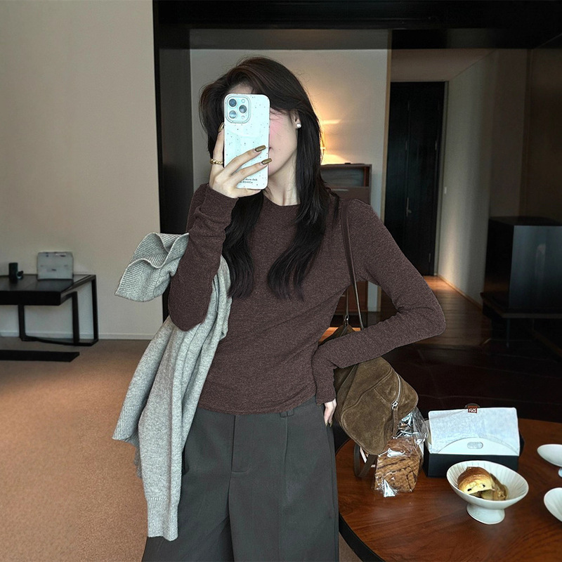 灰色长袖打底衫女内搭可外穿秋季新款设计感恤2025修身显瘦上衣|undefined