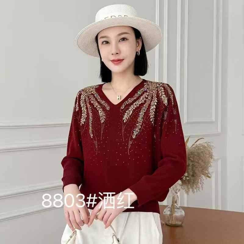 Heavy-duty three-dimensional embroidery long-sleeve knitted sweater top, new high-end women's and mom's stylish base shirt, cross-border Heavy-duty three-dimensional embroidery long-sleeve knitted sweater top, new high-end women's and mom's stylish base shirt, cross-border