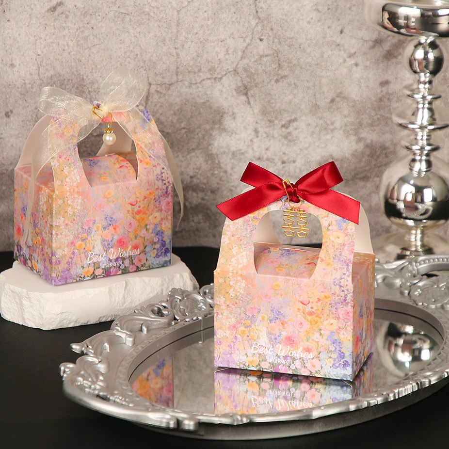 Французская свадебная коробка для конфет в стиле масляной живописи, новая креативная портативная свадебная сумка для конфет, нишевая цветочная коробка для конфет, подарочная коробка для сахара на столе