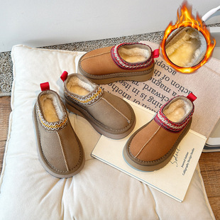 Children's Snow Boots 2024 Winter New Fashion Ethnic Style Warm Boys' Low-top Large Cotton Shoes Girls' Bread Shoes
