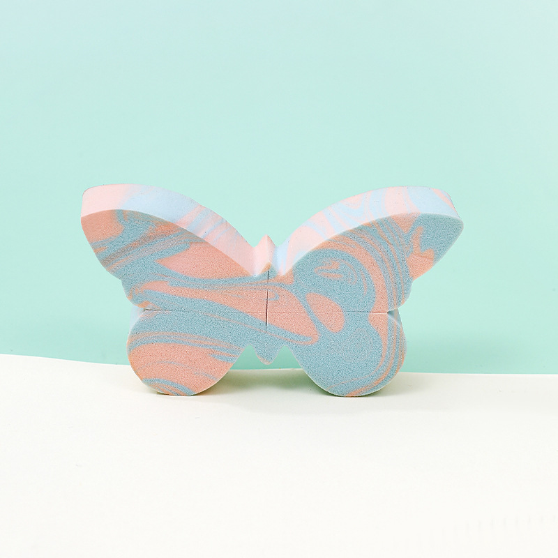 Polvo plano no de látex personalizado almohadilla de aire doble color mariposa polvo herramientas de maquillaje de belleza huevo esponja polvo de polvo