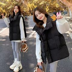 黑色羽绒棉马甲外套女秋冬2025新款学院风短款小个子无袖坎肩外穿