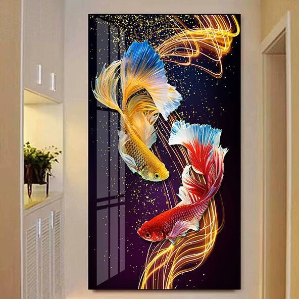 5D diamond painting — Fortune double koi, full‑drill round diamonds, multiple sizes