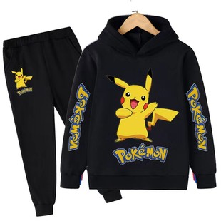 Hooded Sweatshirt Export European and American New Boys and Girls Anime Pikachu Boys and Girls Hoodie Sweatshirt Set