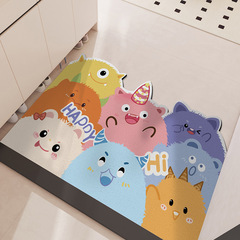 Adorable cartoon entrance mat for scraping mud and dust, household scuff-free mat with removable silk rings, washable entryway mat