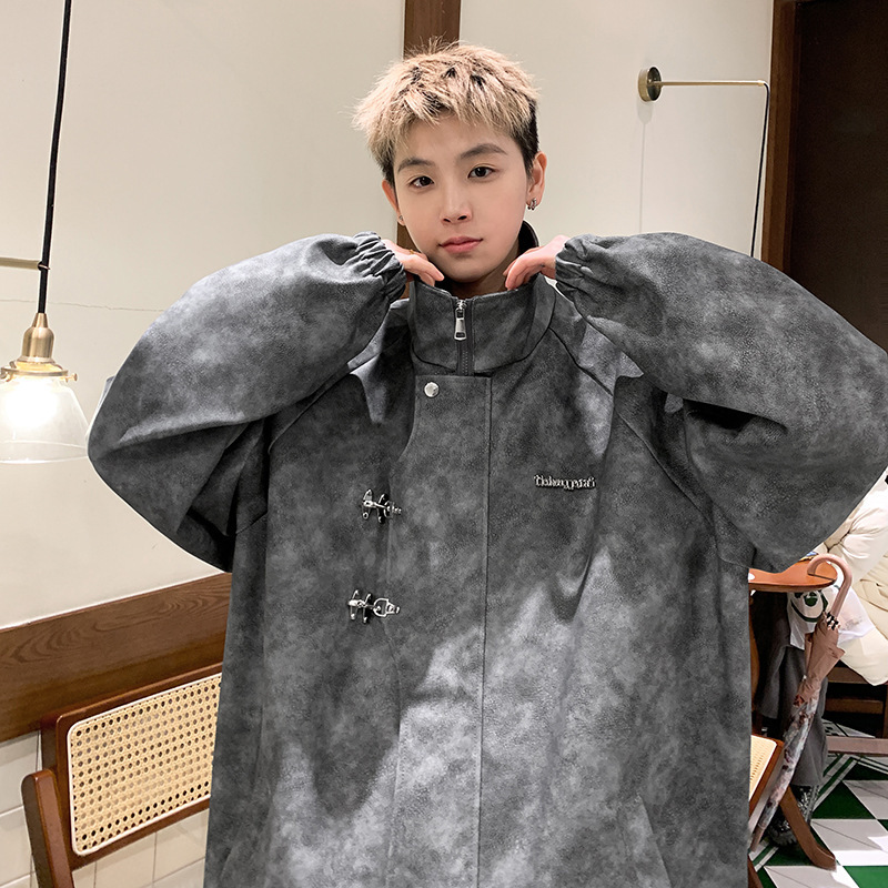 (2개) 금속 비행기 버클 가죽 자켓 남자의 2024 봄 새로운 도착 슈아이 트렌디 브랜드 미국 스타일 레트로 느슨한 가죽 자켓