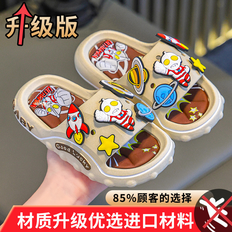 Zapatillas infantiles de verano Ultraman, niños antideslizantes, baño interior, niños mayores, anti-choque, sandalias de fondo suave para niños