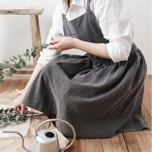Japanese and Korean style cotton and linen apron dress baking kitchen florist art smock milk tea barista manicure bib