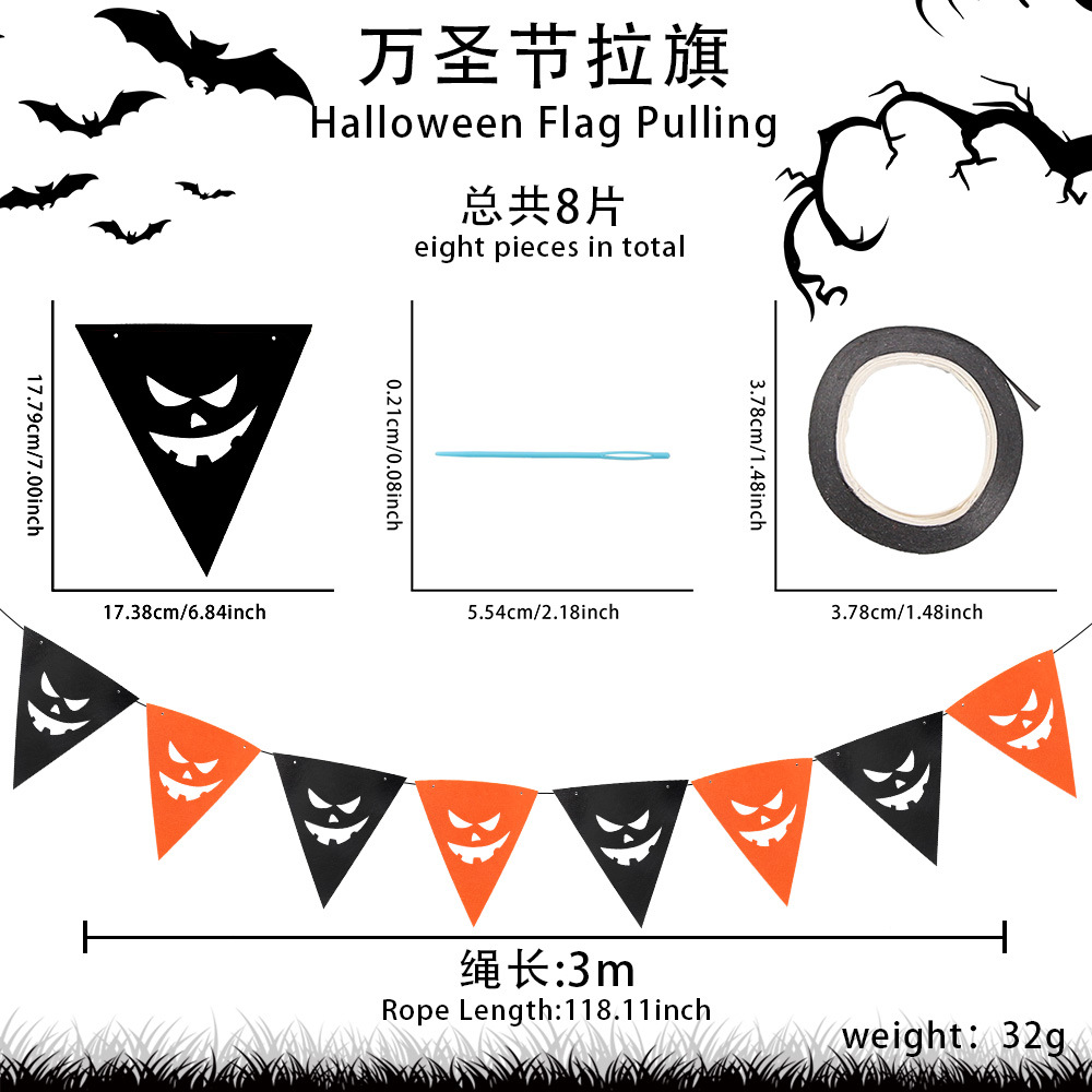 Nueva bandera de halloween tela no tejida bandera de color naranja negro KTV bar decoración de fiesta esqueleto araña colgante tirar de flores