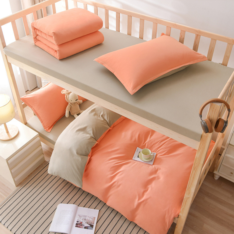 Juego de tres piezas de algodón de color puro, juego de cuatro piezas, dormitorio de estudiantes, cama individual, sábana de algodón, funda de edredón, universal para todas las estaciones