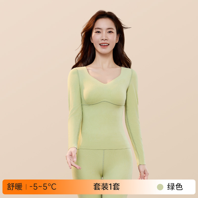 ラインスニー保温下着女性は胸パッド付き恒温発熱カシミヤのシルクに傷がなくて底の秋の服を打ちます。|undefined