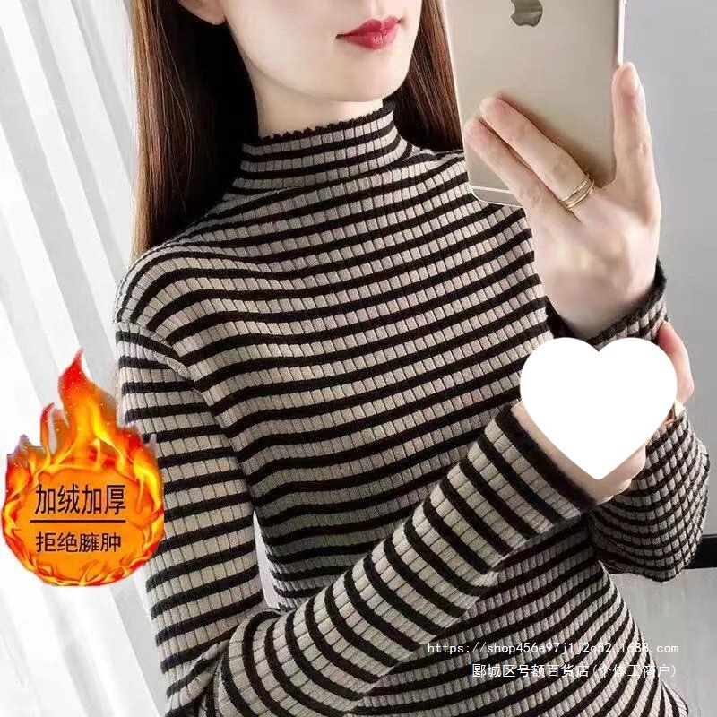 Half-turtleneck striped sweater for women, new winter style, fashionable knitted base layer, warm, plus-size top Half-turtleneck striped sweater for women, new winter style, fashionable knitted base layer, warm, plus-size top