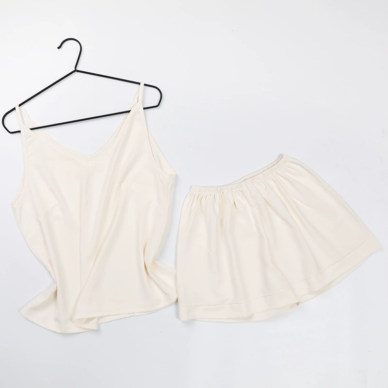 Летний пижамный комплект для женщин,camisole с V-воротом и шортами, подкладка чашек, свободный комфортный крой