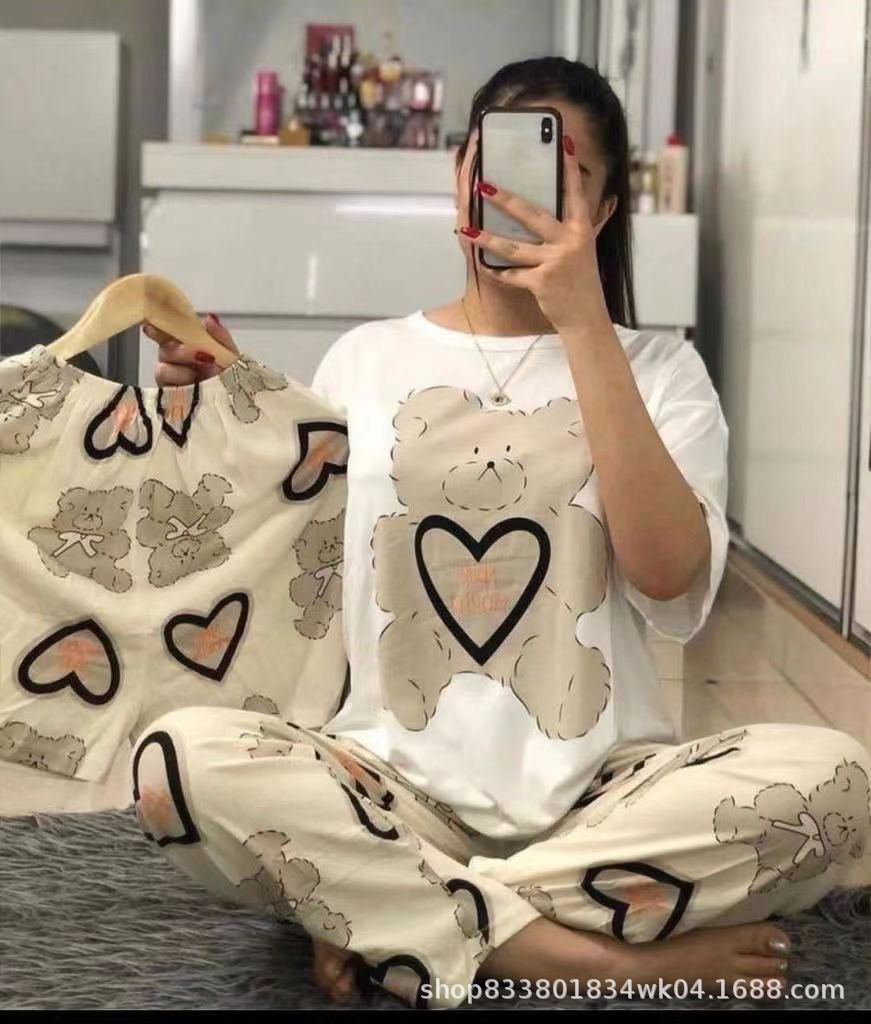 Pijamas transfronterizos de leche de verano pantalones de manga corta tres piezas de dibujos animados lindos ropa de hogar de comercio exterior de labu