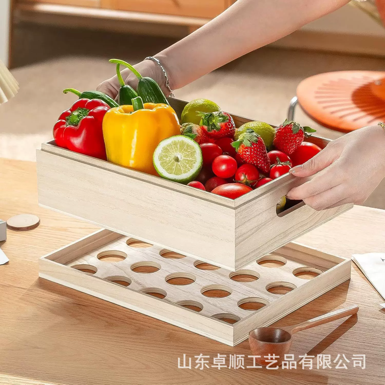 木制收纳盒家用厨房台面储物鸡蛋盒田园风水果土豆洋葱实木整理盒