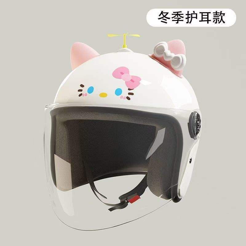 Universal Electric Motorcycle Helmet Women 3C Adult Half Helmet Hello Kitty (Auto Parts and Accessories) - autumnwinter-warm-adult-half-helmet-age-14-kt-front-bow-windmill-kt-pink-white