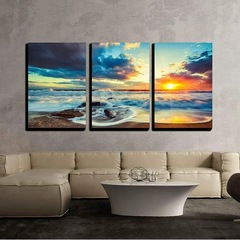Modern High-Definition Home Spray Painting Tri-Panel Beach Sunset Landscape Painting Hotel Homestay Background Wall Art Print