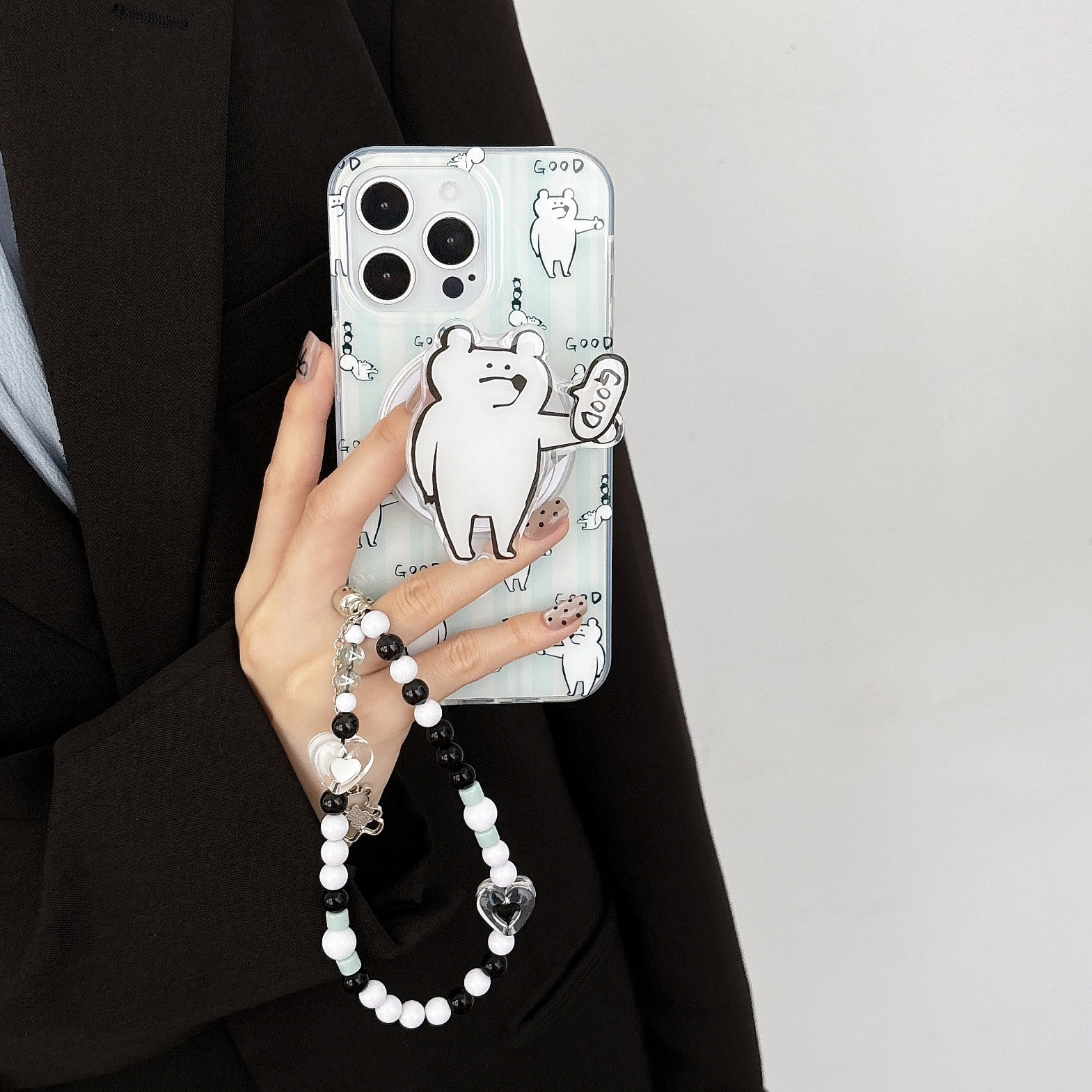 Marca de marea GOOD oso blanco para iphone15 manzana14Promax succión caso de teléfono móvil anti-caída13 transparente juego de marea