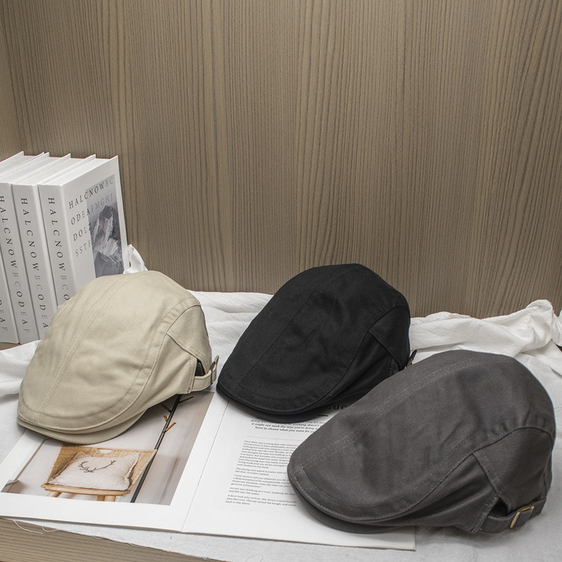 日系复古纯色简约前进帽子女春秋休闲百搭显脸小画家帽情侣贝雷帽|undefined