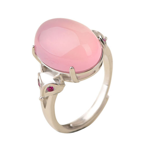 White gold-plated nickel silver (S925) second-generation gemstone fox ring with rose-cut ruby as the main stone, size 12*16mm, open-mouthed design.