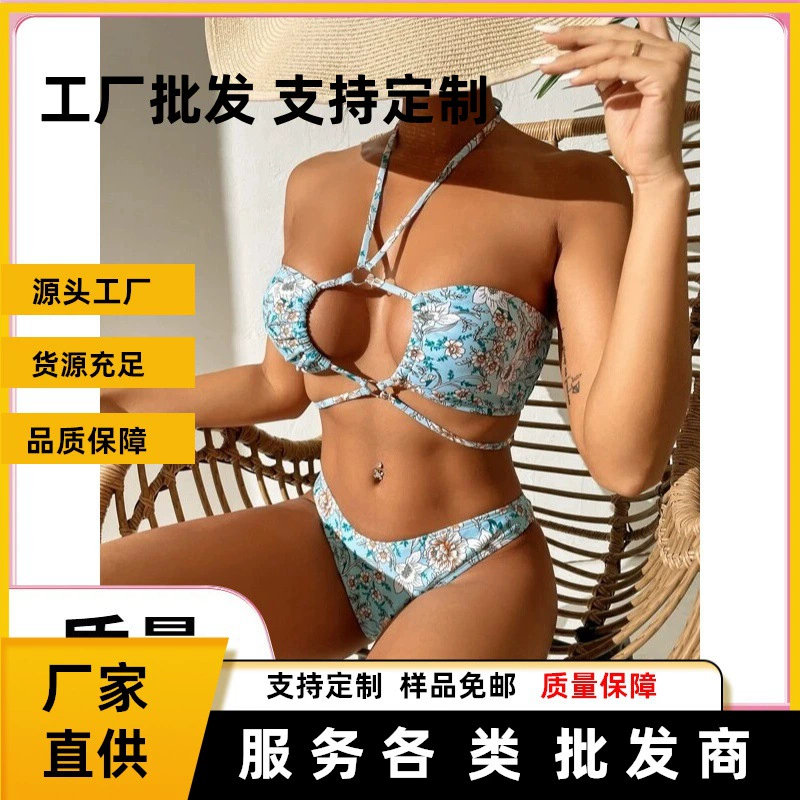 Женский купальник 2023: европейский и американский стиль, сексуальный цветочный принт, новый популярный товар, рекомендуемый комплект из трех предметов, китайское бикини.