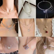 2024年新款珍珠流苏项链锆石蝴蝶流苏拼接小众设计轻奢百搭高级感