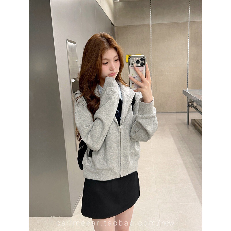 CallmeEar//【Lightweight Air Layer Bowknot Short Hoodie】Women's Zipper Hooded Sweatshirt Autumn Jacket CallmeEar//【Lightweight Air Layer Bowknot Short Hoodie】Women's Zipper Hooded Sweatshirt Autumn Jacket