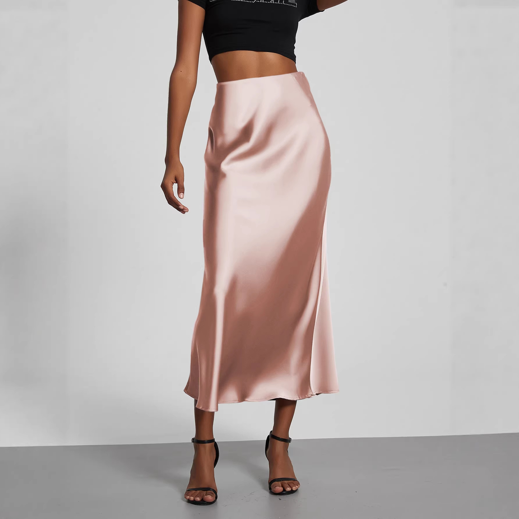 Cross-Border European and American Style Autumn and Winter Hot-Selling Drapey Skirt, High-Waisted Slimming Elegant Hip-Hugging Straight Skirt