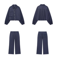 亚马逊跨境批发2025秋新款女装气球版型短夹克外套裤套装女