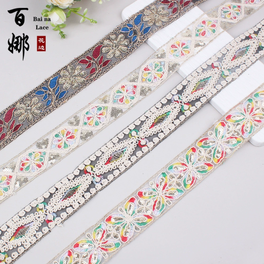Оптовые поставки напрямую от производителя: трансграничные поставки этнических разноцветных вышитых кружевных аксессуаров, лент для одежды и багажа.