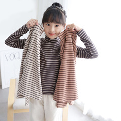 Girls Korean style bottoming shirt 2024 new half turtleneck German velvet striped long-sleeved T-shirt with medium and large children's protection