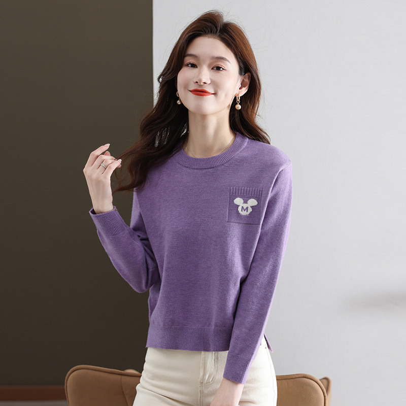 Brand ladies sweater 2024 new fashion Joker crew neck small ladies slim tall coat wholesale