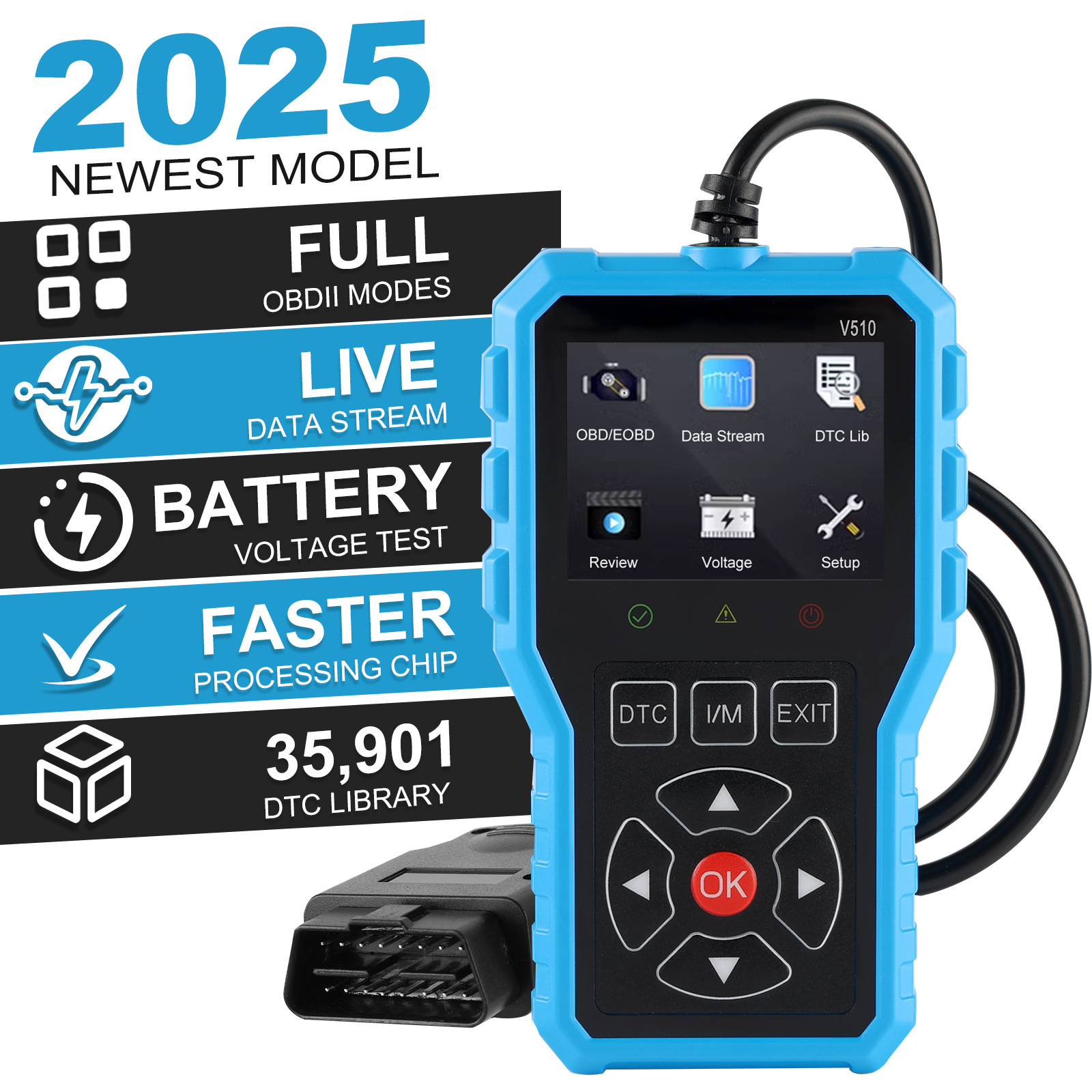 V510 Car Diagnostic Tool Tester Engine Fault Diagnostic Device Data Stream Performance Test OBD2