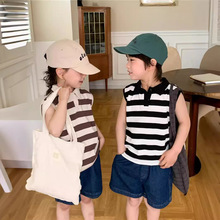 儿童套装2024XDJ夏季新品韩版男女童条纹Polo套装宝宝牛仔裤两件