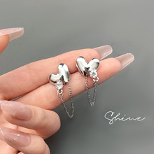 韓國新款超仙氣質長款流蘇愛心耳環S925銀針微鑲鋯石精致耳釘耳飾