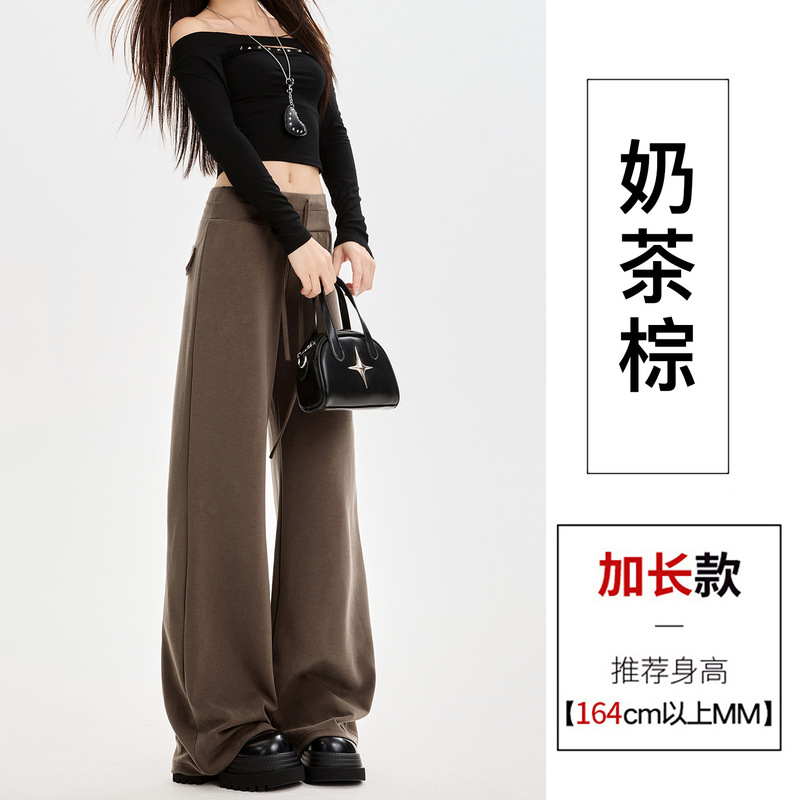 早秋空气层休闲运动裤女2025新款高腰显瘦直筒阔腿裤抽绳卫裤|undefined