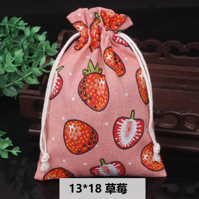 Ventas calientes de impresión de paquetes de cuerda de dibujo bolsas de impresión logotipo de lino bolsa de tela para el medio ambiente bolsa de almacenamiento de artículos 13 * 18