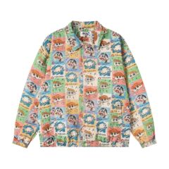 美式复古卡通满印翻领夹克男秋冬潮流小众设计感宽松休闲情侣外套