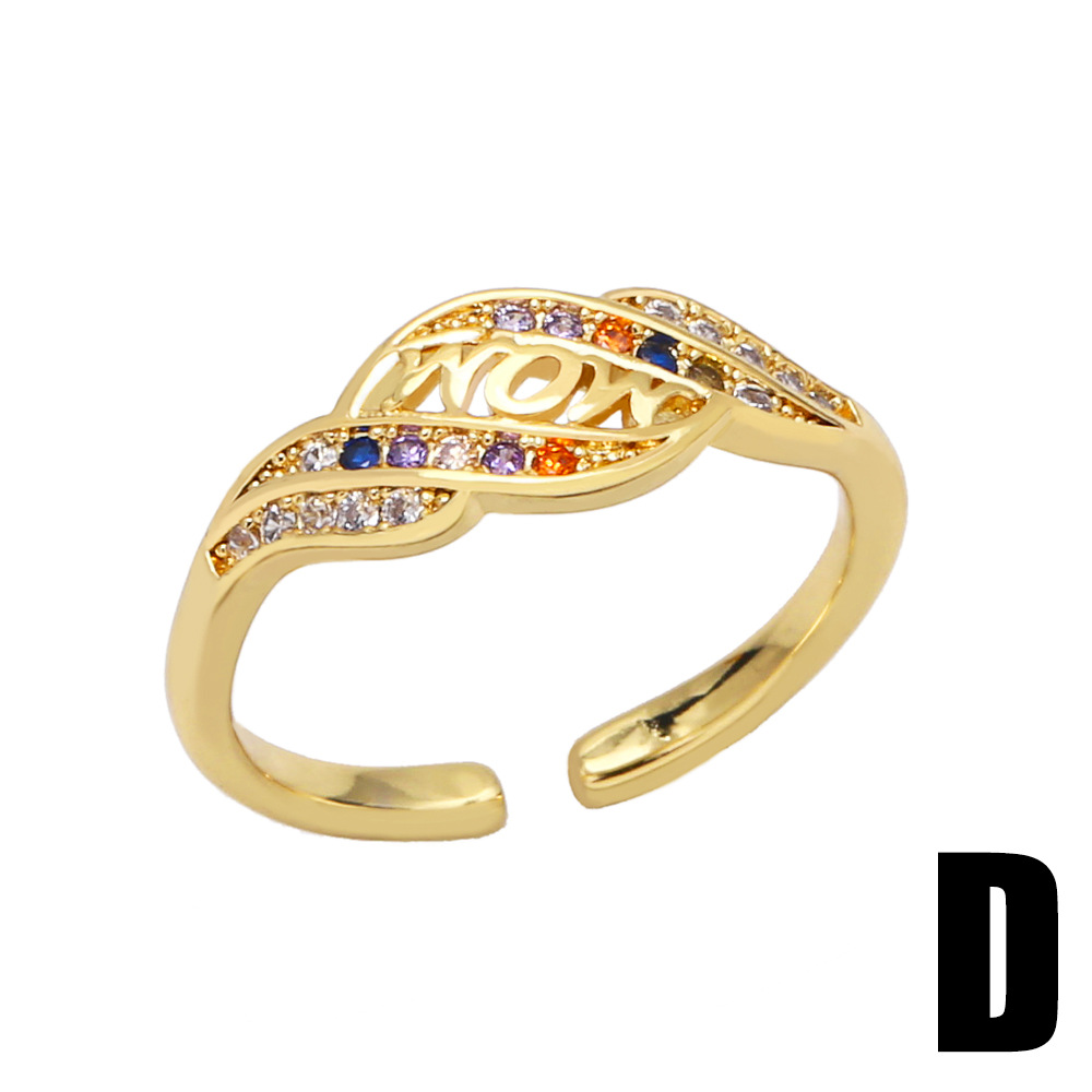 Fashion color zircon motheru0027s day mom letter opening adjustable copper ring