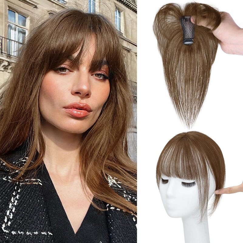 3D French bangs wig piece real hair neat bangs female brown head reissue piece Europe and America 100% real hair in stock