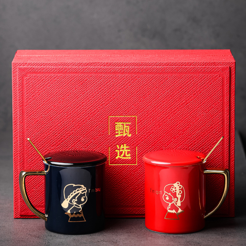 Matrimonios de boda tazas de cerámica tazas de pareja tazas de mano de regalo de regalo bolsas de regalo tallado nombre