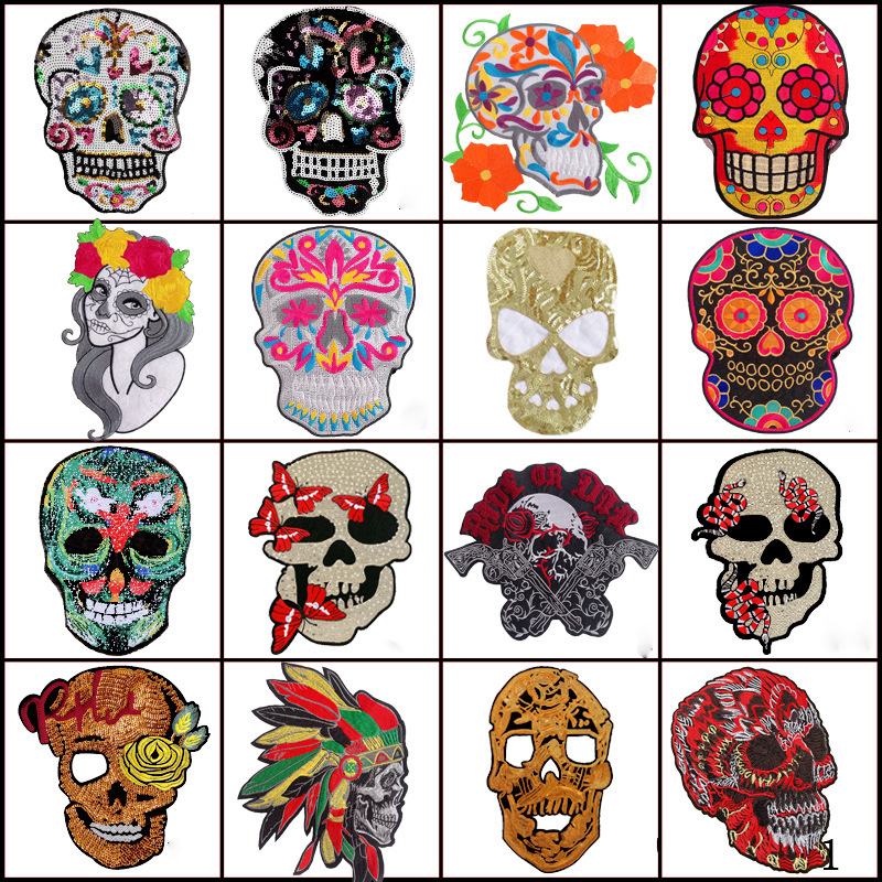 Ghost Head Embroidered Cloth Stickers Clothing Accessories Skull Head Patch Bead Badge Men's Coat Cloth Stickers Ghost Head Embroidered Cloth Stickers Clothing Accessories Skull Head Patch Bead Badge Men's Coat Cloth Stickers